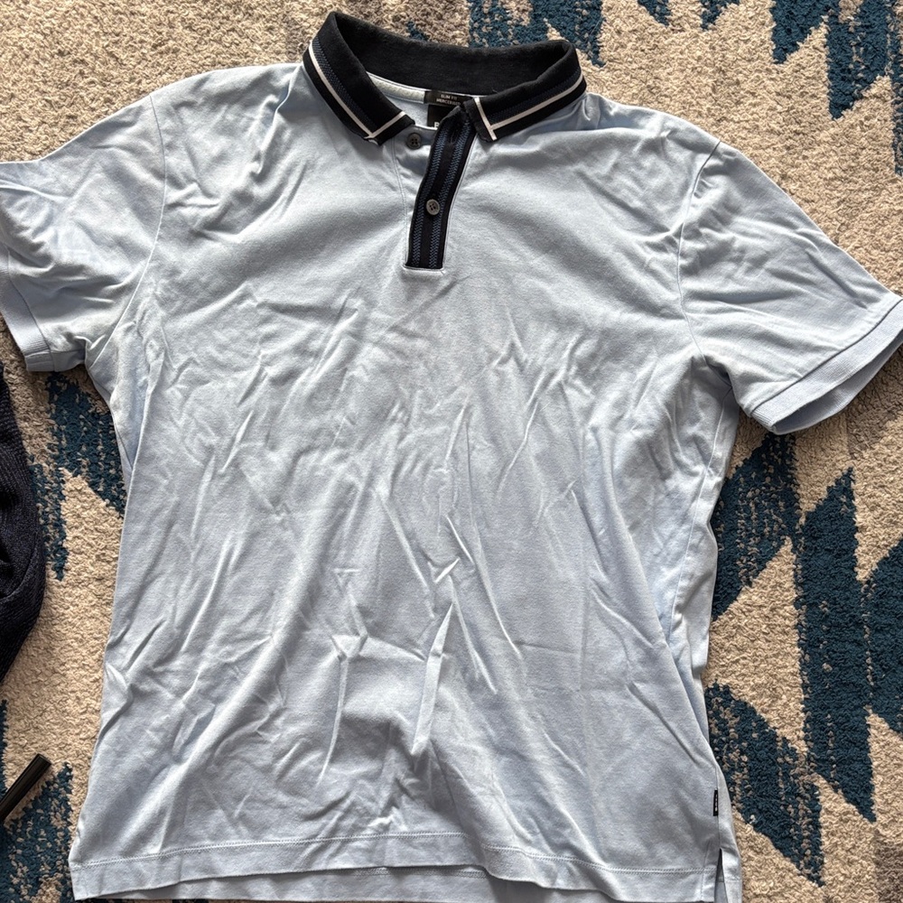 Boss Light Blue Polo with Navy Collar